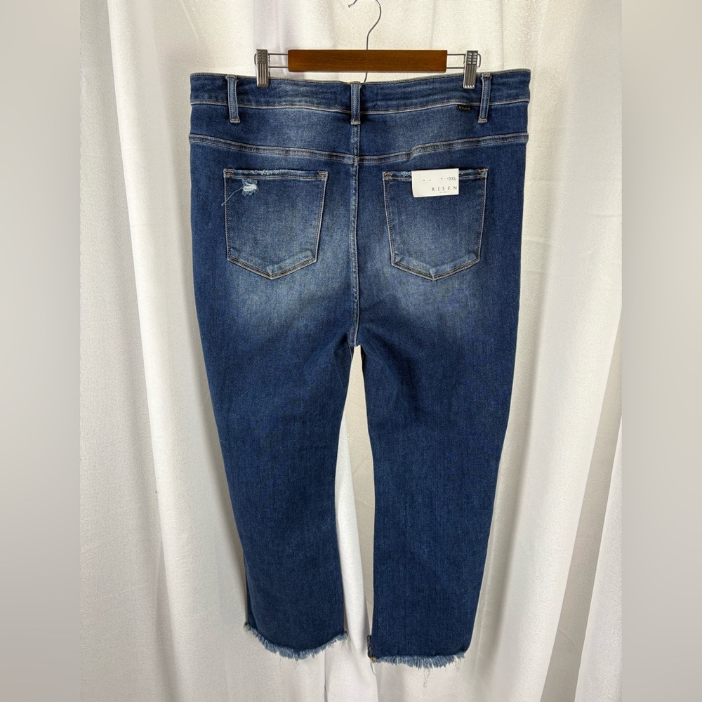 Risen plus size High Rise Raw Hem‎ High Rise Distressed Jeans NWT RDP5479X 608 - Picture 4 of 11